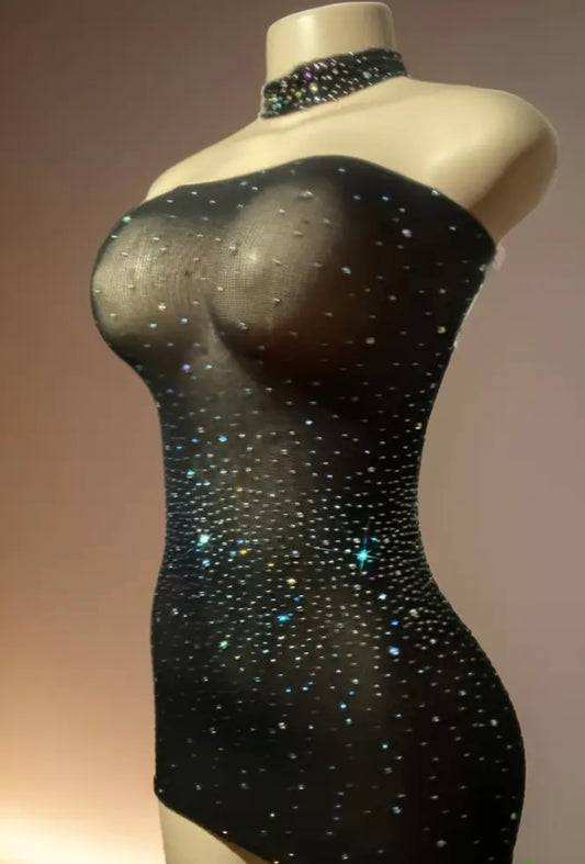 Shiny Rhinestone Bodycon Design Dress, Without Lingerie & Underpants, Women's Sexy Clothing