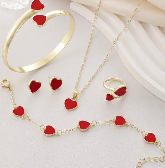 6pcs Love Simple Jewelry Set Peach Heart Bracelet Bracelet Earnail Necklace Ring Combination, Classic Fashion Women's Jewelry Jewelry Set, Valentine's Day Mother's Day Gift