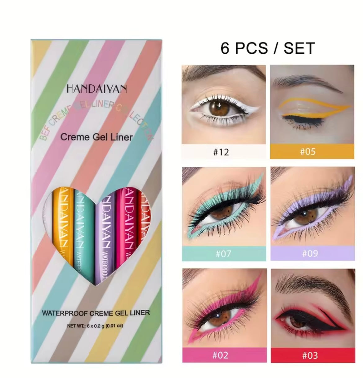6-Piece Retractable Eyeliner Pencil Set – Waterproof & Smudge-Proof Gel Liners