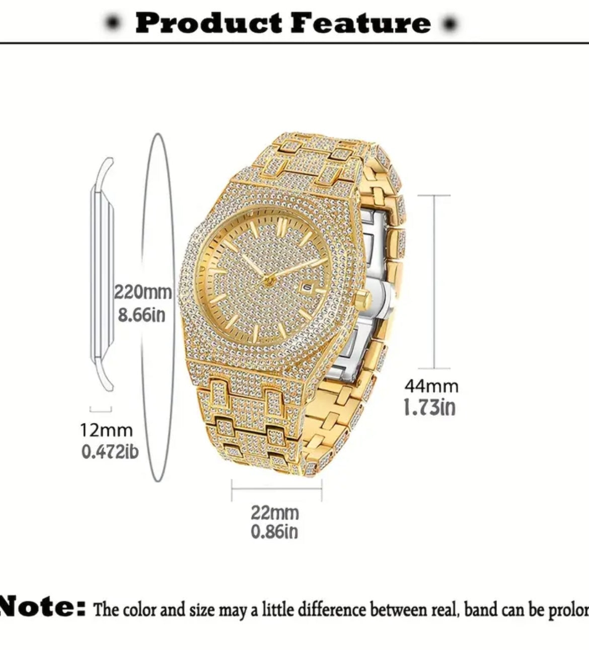 Glam Quartz Watch for Men & Women - Hip Hop Cuban Link Design, Luminous Blue Dial with Rhinestone Accents, Alloy Band, Sparkling Bezel & Face, Perfect for Parties & Special Occasions