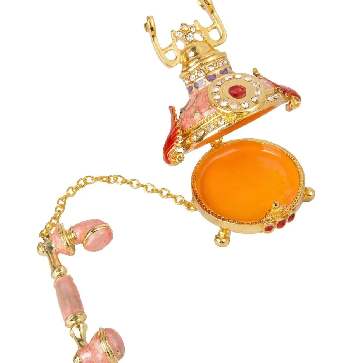 Vintage Small Pink Telephone Shaped Trinket  with Rich Enamel and Sparkling Rhineston