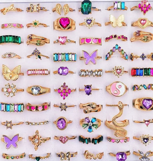 [Rose Golden | Vibrant] 24pcs Rose Golden Alloy Stackable Rings | Vibrant Gemstone & Metallic Accents, Vintage Boho Style for Women & Men - 15mm-19mm Mixed Sizes, Valentine's Day, Parties, Casual Attire - No Box Included, Party Jewelry, Charm, In