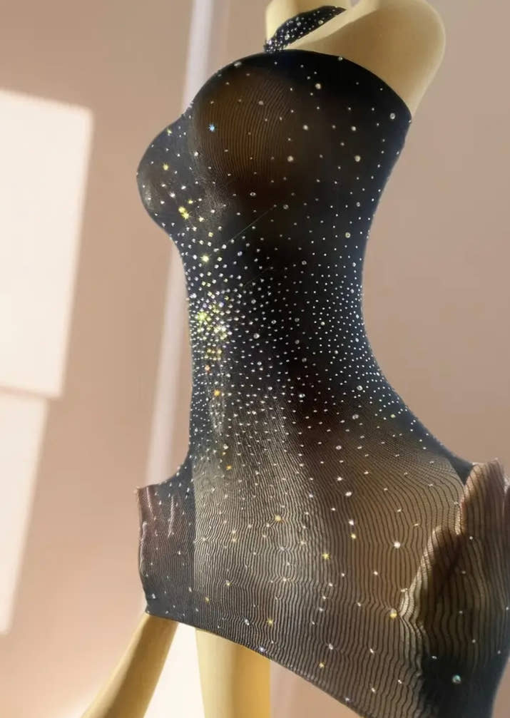 Shiny Rhinestone Bodycon Design Dress, Without Lingerie & Underpants, Women's Sexy Clothing