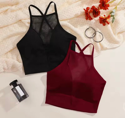 Sexy Mesh Camisole Crop Top Corset Seamless Backless Underwear Hot Fashion Women Casual Tank Top