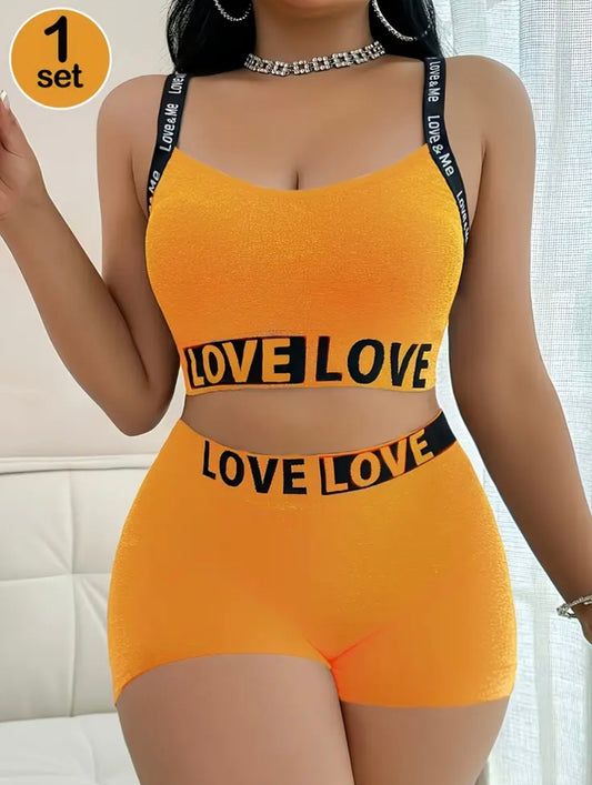 2pcs Bra Set Flat Corner Women'S Panties Waistband English LOVE Underwear Seamless Mid-Rise Tummy Control Safety Pants Boxer Briefs Sexy Solid Color Soft Comfortable Butt Lifting Anti-See-Through Breathable Women'S Bra Set for Sportswear