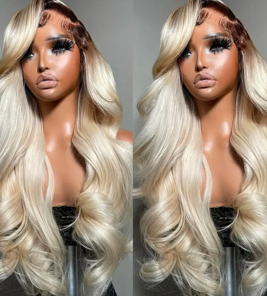 200% Density 13x4 HD Transparent Lace Front Wig | 26" Honey Blonde Ombre Body Wave Curly - Glueless Pre-Plucked, Natural Look, Unisex for Women & Men, All Ethnicities, Wig Tape, Styling Versatility, Voluminous Waves