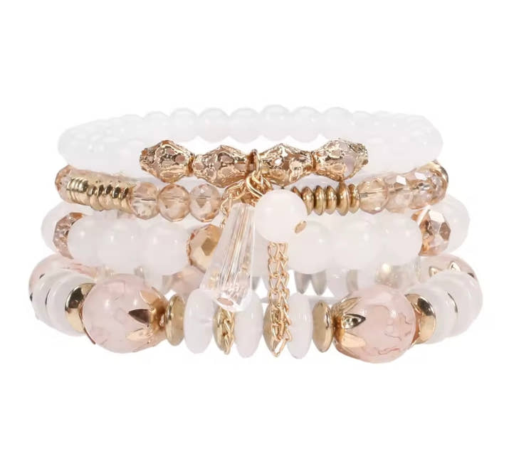 Bohemian Stackable Bead Bracelets for Women Multilayered Bracelet Pendant Charm Stretch Bangles
