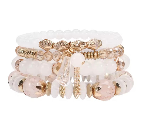 Bohemian Stackable Bead Bracelets for Women Multilayered Bracelet Pendant Charm Stretch Bangles