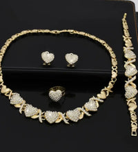 4pcs/set, Classic and Popular Heart-shaped Pendant Necklace, Ring, Earring, Bracelet Set, Engagement Gift, Bridal Wedding Accessory