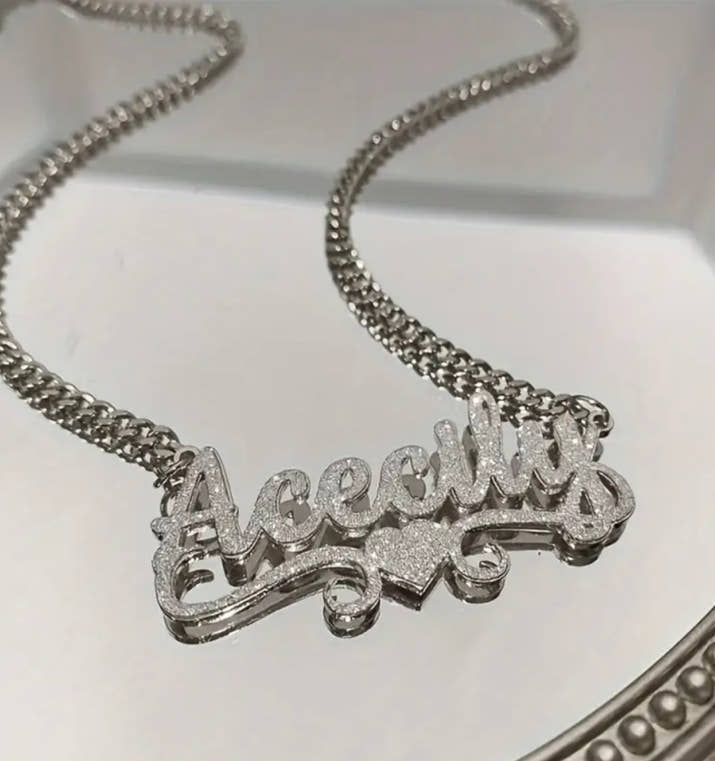 Customized Ash NK Chain 1pc Customized 201 201 Stainless Steel Name Necklace - Personalized Frosted Letter Pendant with Shiny Accents, Cuban Chain Jewelry Gift for Teenager and Teenager, Suitable for Casual Attire or Special Occasions, Gift Jewelry | Bohe