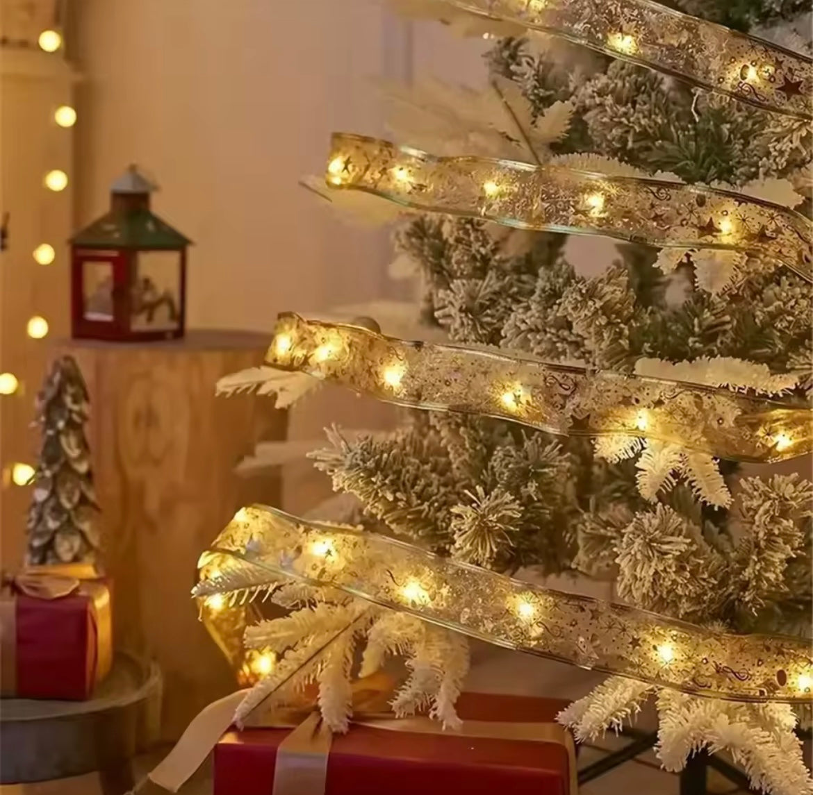 Christmas Tree Ribbon Fairy Lights, Indoor DIY Bows String Light Battery Powered for Christmas Tr