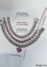Rhinestones Decorated Heart Charm Design Layered Anklet with Pink and Clear Rhinestones