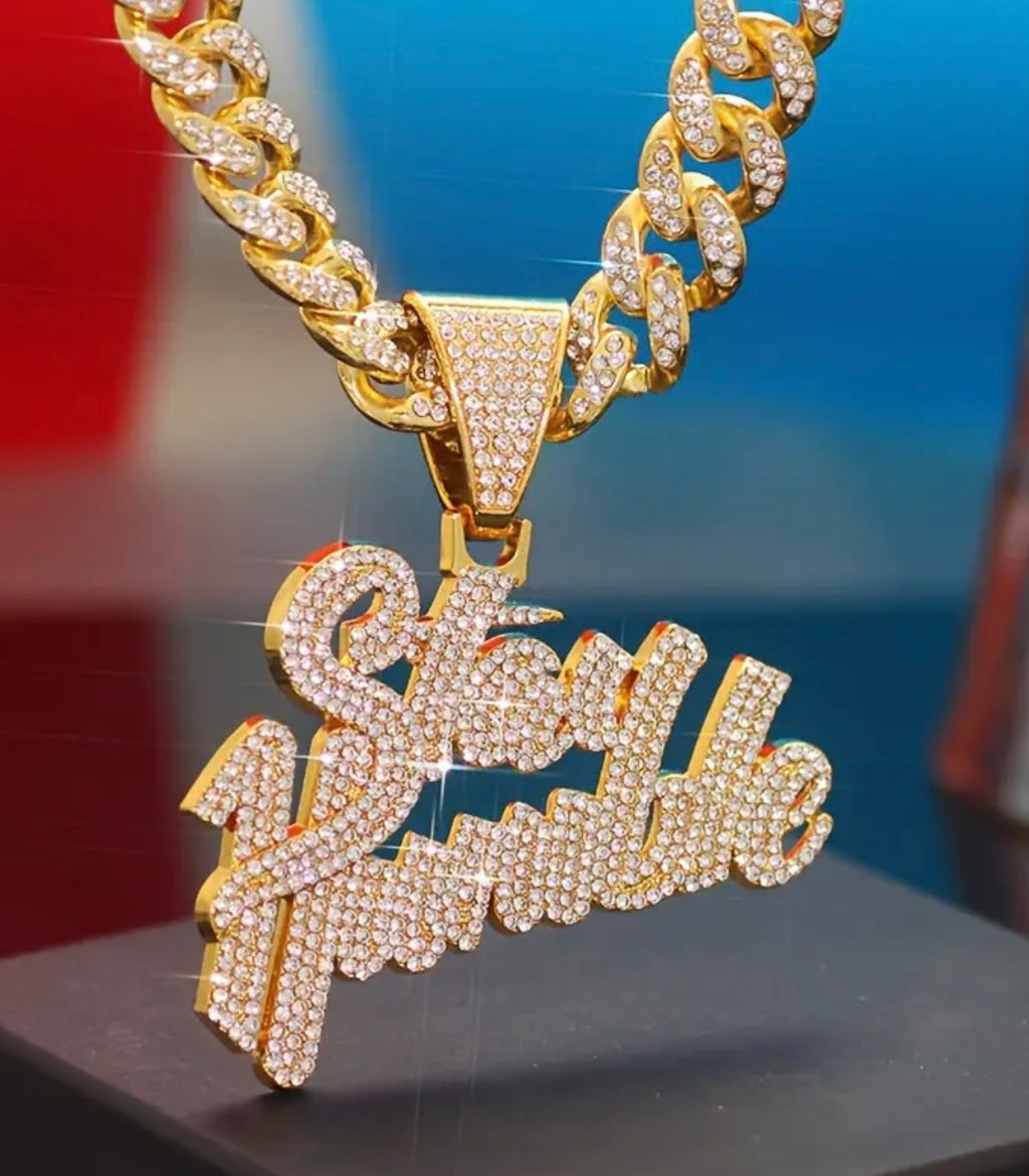 Iced Out Customized Letters Pendant  Synthetic Zircon Letters Necklace With Rope Chain Choker | For Women Men Gift Hiphop Necklace