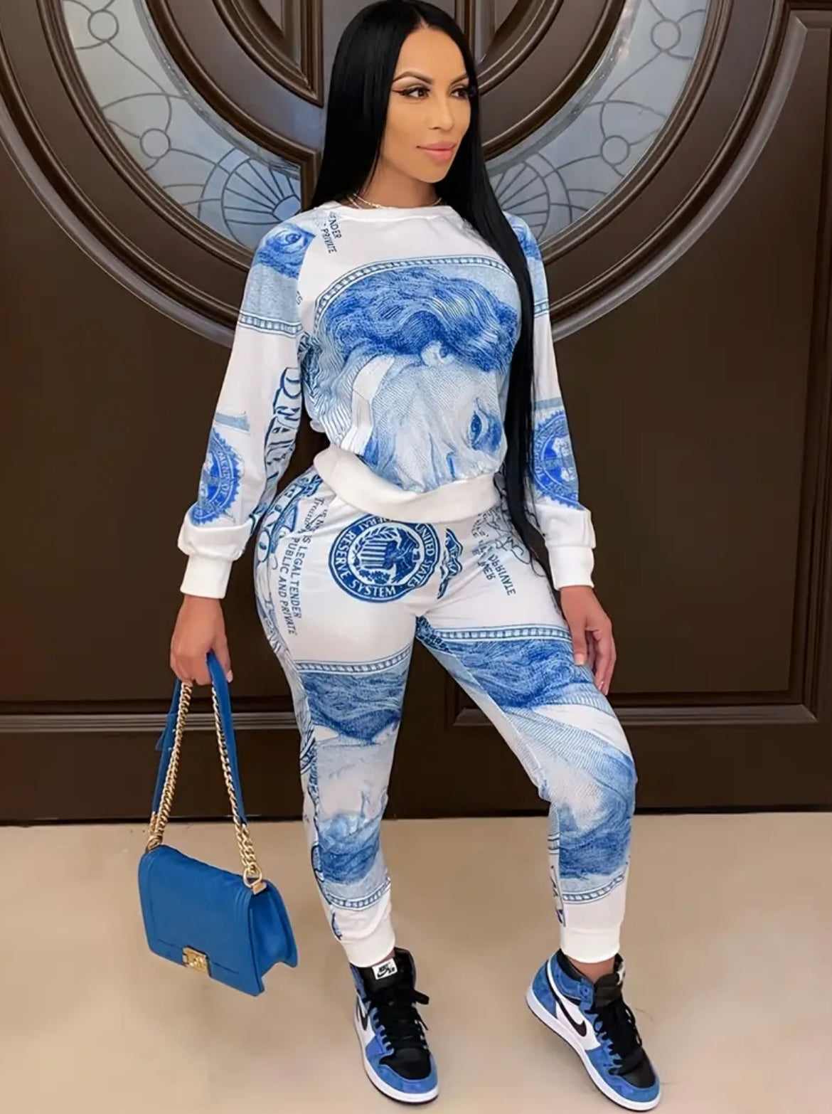 Casual Camo Bear Print Polyester Knit 1set Women'S Long Sleeve Jumpsuit - Round Neck X-Shape Silhouette Spring/Autumn Fashion Outfit