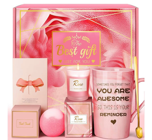 Pink Self Care Spa Relaxation Baskets Set, Christmas, Holiday, Valentines Day Presents for Her, Girlfriend, Grandma, Wife, Bestie, Coworkers