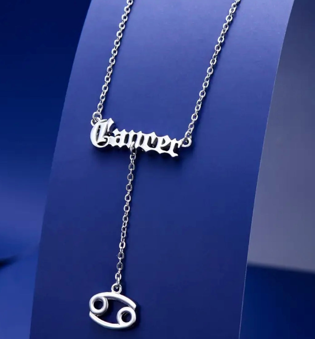 Zodiac Necklace 925 Sterling Silver 12 Constellation Lariat Necklace Old English Zodiac Sign Y-Shaped Pendant Necklace Horoscope Astrology Jewelry Gifts for Women
