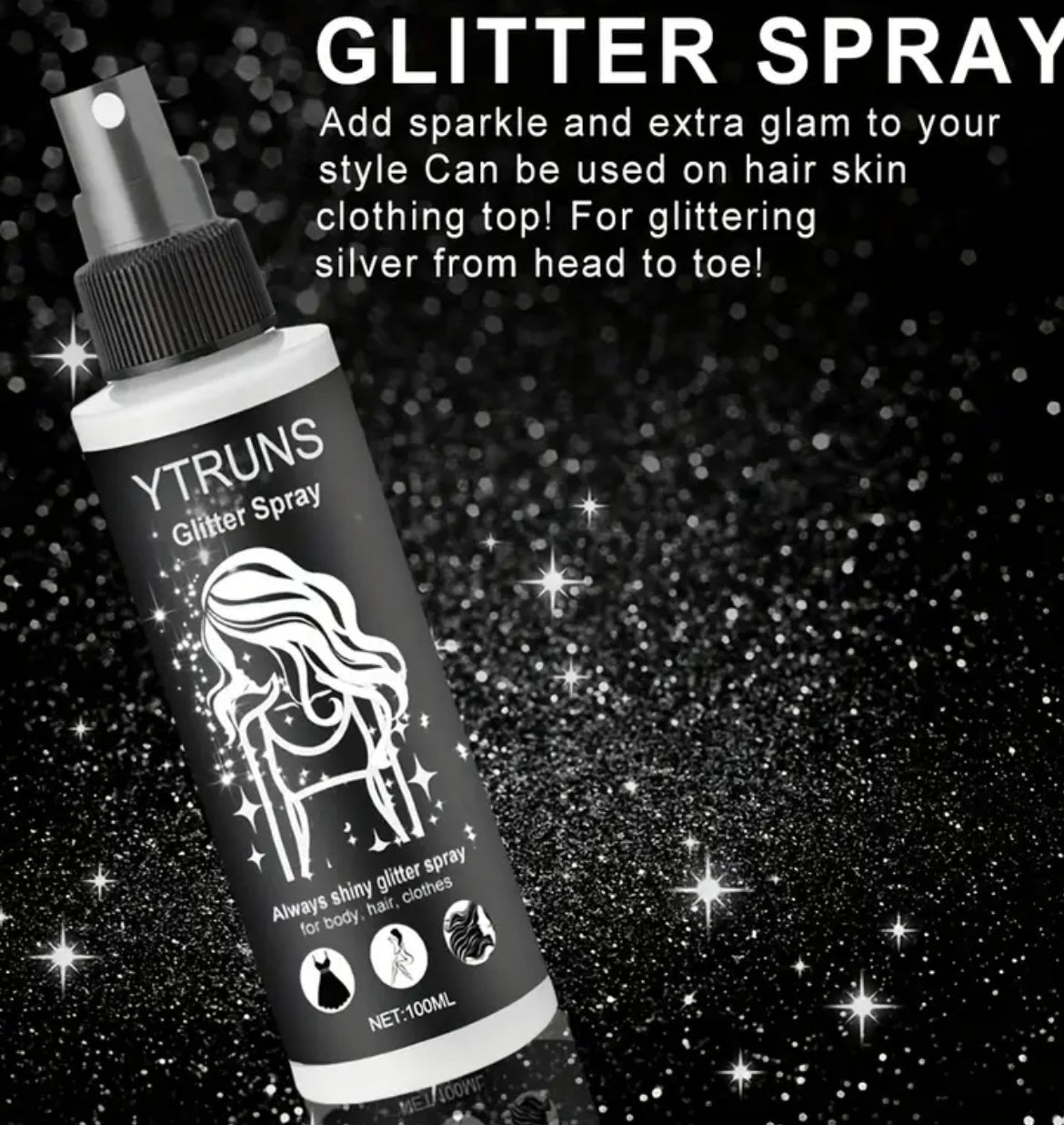 YTRUNS Glitter Spray Kit 2-Pack, Quick-Dry High Gloss Shimmer, Plant-Based Formula with Metallic Finish, for Lips Eyes & Face, Perfect for Music Festivals & Body Glittering, Starshaped Applicator