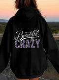 Women's Black Hoodie - Stylish Beauty Statement Pullover Sweatshirt, Adjustable Drawstring Design, Easy to Machine Wash, Suitable for Daily Casual Wear & Special Occasions, Street Style Trend, Exquisitely Stitched, Hooded Top