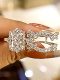 Sparkling Luxury White Zirconia Two-Piece Statement Ring for Noble Ladies, Banquets And Weddings Golden Ring Jewelry for Women High
