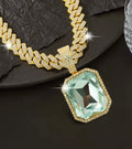High-end Rhinestone Square Pendant Fashion Necklace Jewelry, Cuban Necklace, Rhinestones, Shining, The Focus of The Audience, Fashionable and Versatile, Light Luxury and Noble