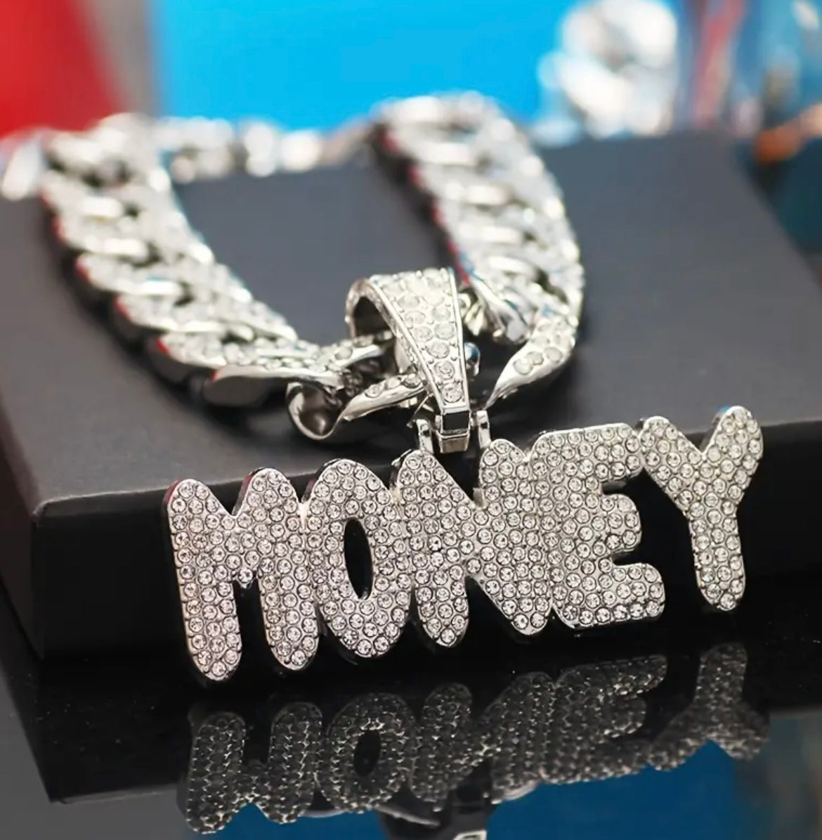 A Shiny MONEY Pendant With An Ice Cuban Chain, A Miami Necklace For Men And Women, A Hip-hop Pendant Necklace Jewelry Gift.