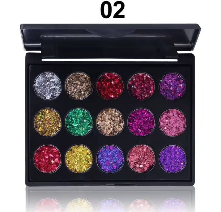 CmaaDu 15 Colors Gold Scallion Powder Diamond Glitter Eyeshadow Tray Shim