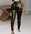 Plus Size Women'S Leggings with All-Over Spade Heart Prints - Slim Fit Non-See-Through Tights, Durable Opaque Pants for Yoga, Everyday & Formal Events, Bold Black & Golden Print Design, All-Season Versatile Leggings for Women, High
