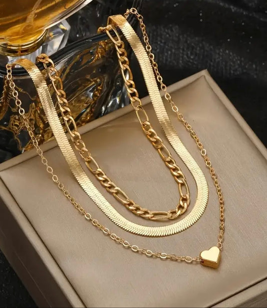 Elegant Heart Charm Necklace Retro Classic Elegant Layered Heart Charm Snake & Cuban Chain Necklaces, Women's Clavicle Chain Jewelry Set
