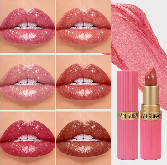 Pearlescent Pink Glitter Velvet Lipstick Metallic Waterproof Long Lasting Matte S