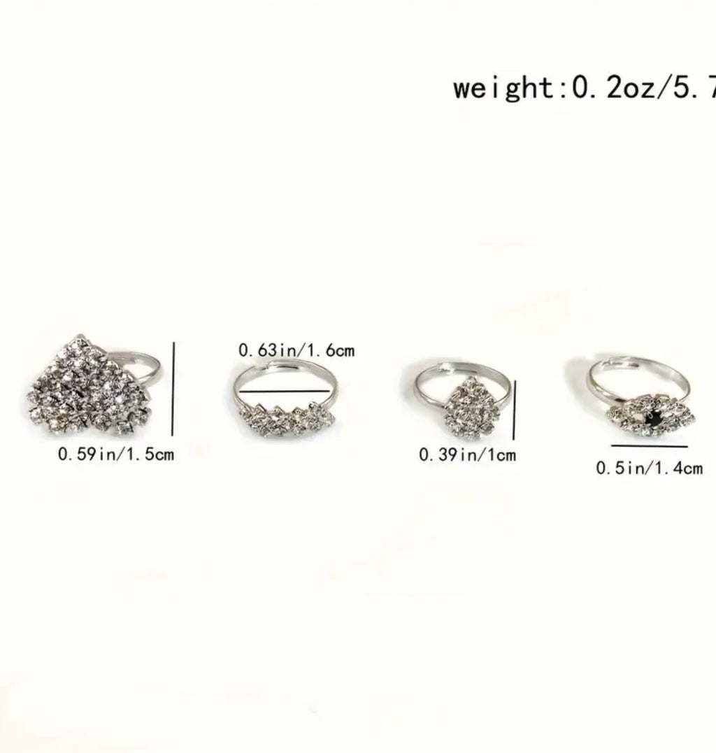 Elegant 4pcs Women's Rings Set - Heart & Geometric Designs for Parties & Gifts