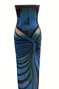 Sexy Strapless Striped Maxi Dress with High Slit - Royal Blue & White Vertical Stripes, Flowy Summer Evening Gown for Women, Perfect for Parties & Formal Events, Formal Evening Gown