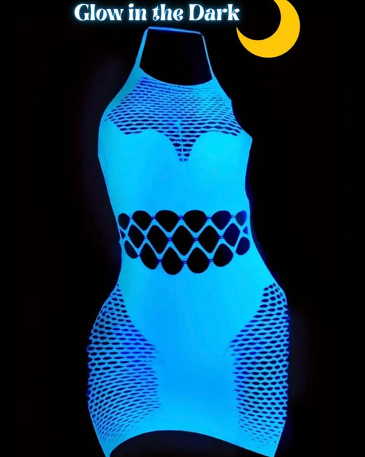 1pc White Lace Hollow High Elasticity Sheer Night Glow Dress Women'S Sexy Bodycon Dress