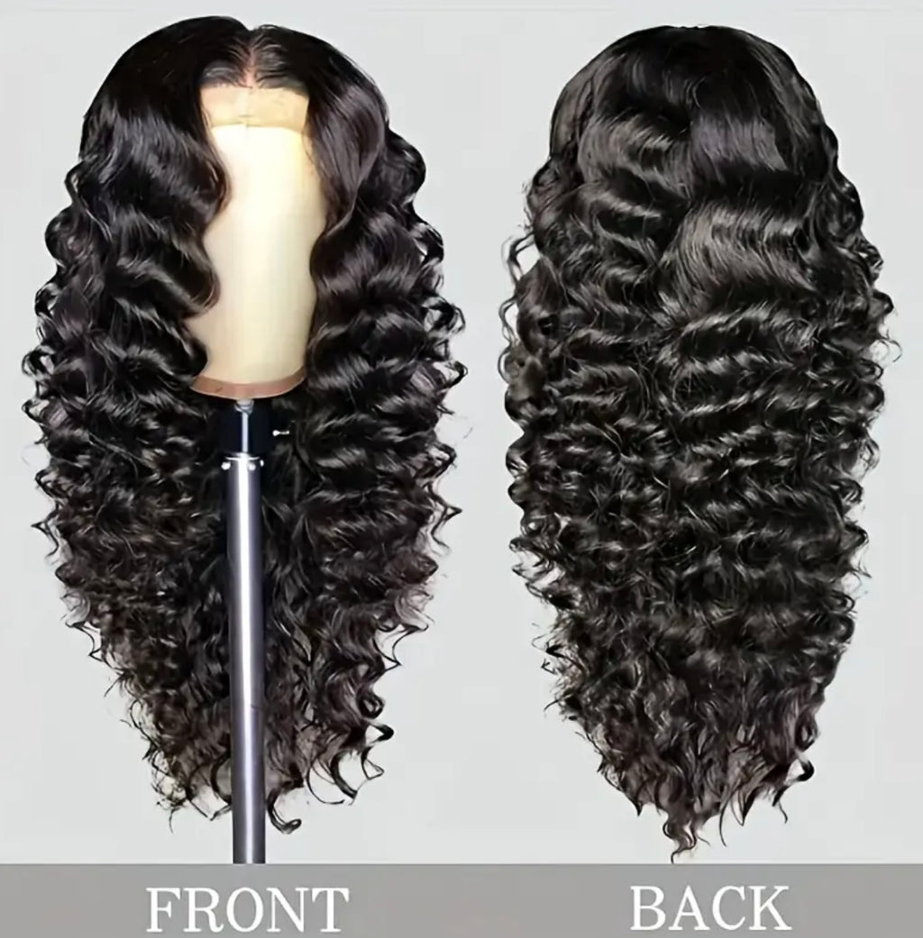 Women's Voluminous Deep Wave Synthetic Wig - European & American Style Curly Hair with Secure Headband, Natural Look for Everyday & Special Events, Waves, Durable Const