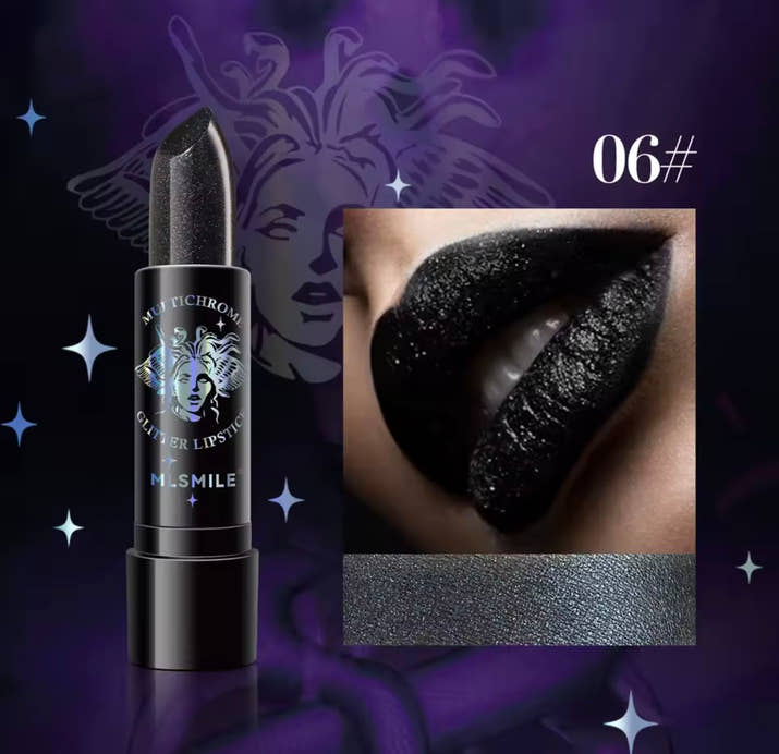 6Colors Glitter Lipstick Waterproof Long Lasting Diamond Pearlescent Metallic Lipstick Black Lipgl