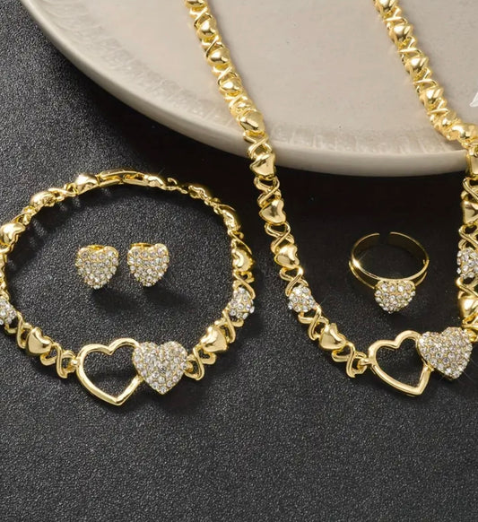 5pcs Bling Jewelry 5pcs/set Bling Bling Women's Necklace + Bracelet + Earrings + Ring | Cute and Elegant Jewelry Set Suitable for Daily Wear and Festive Party Gift