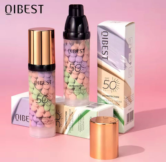 Qibest Three Color Press Release Cream Concealer Isolate Makeup Facial Base Brightening Cream Liquid