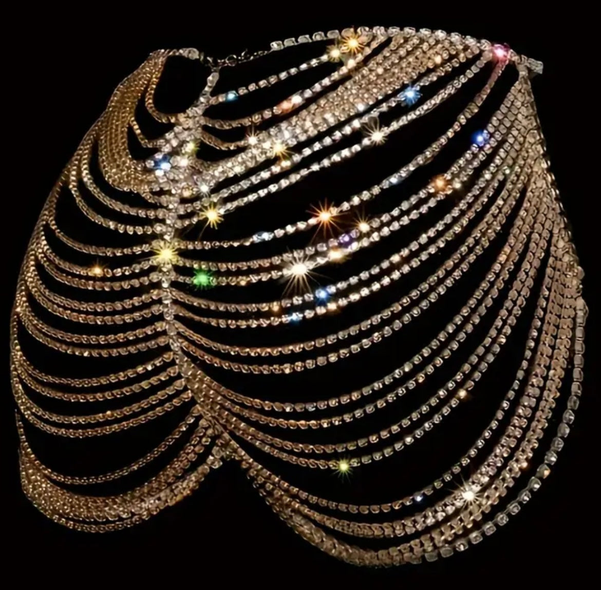Women's Sparkling -Adorned Fringed Waist Chain Body Jewelry - Multi-Color (Green/Blue/Pink/White/Golden) Layered Dance Costume Accessory for Nightclub, Party, Stage Performance - Year-Round Wearable Body Harness, Sparkling Waist Chain, Dressy Shinny Belt,