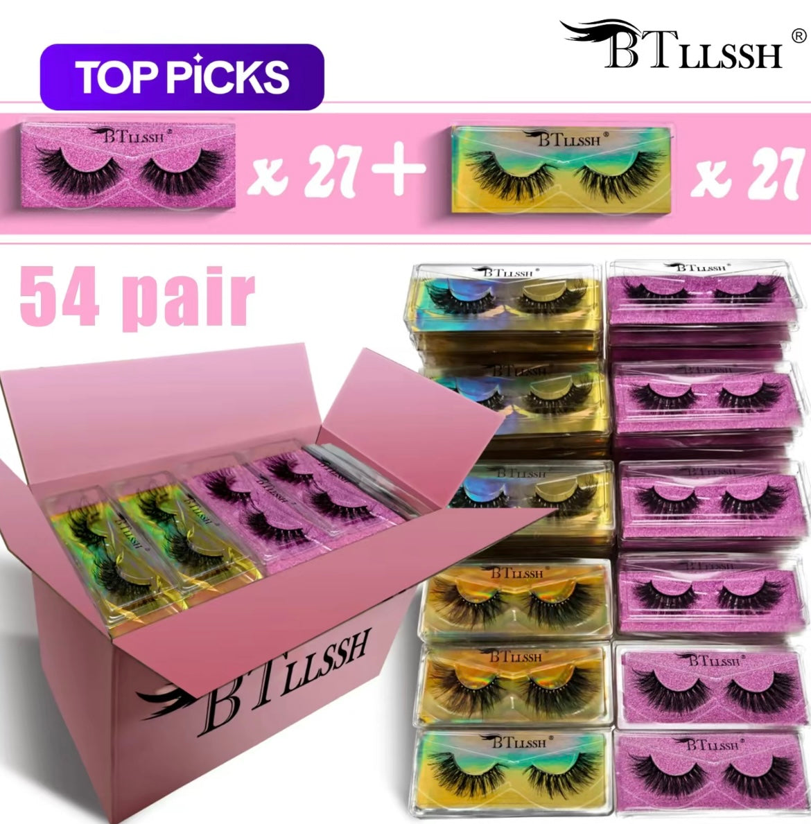 17/18mm Volumized False Eyelashes, 54 Pairs Natural Look