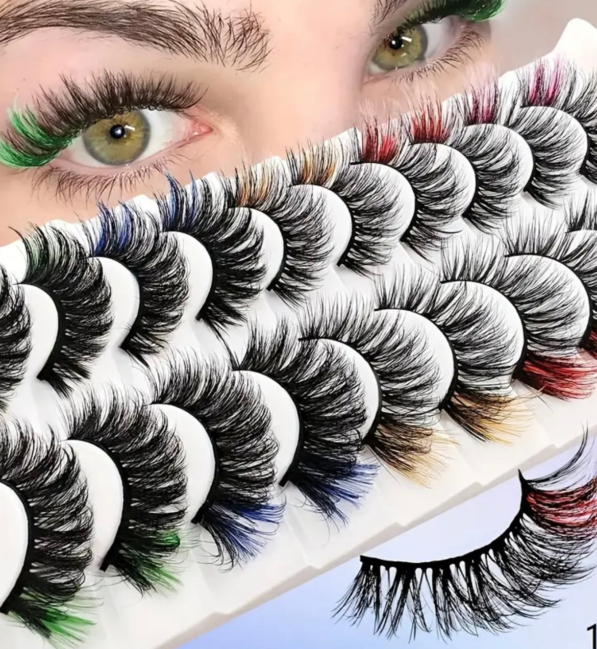 10 Pairs Dramatic Christmas Halloween Colorful False Eyelashes - Soft, Comfortable, Voluminous & Curled, Natural Look for Stage Makeup & Party Wear, Assorted Colors (Pink, Blue, Green, Yellow, Orange, Purple), Reusable & Beginner-Friendly Eyelashes