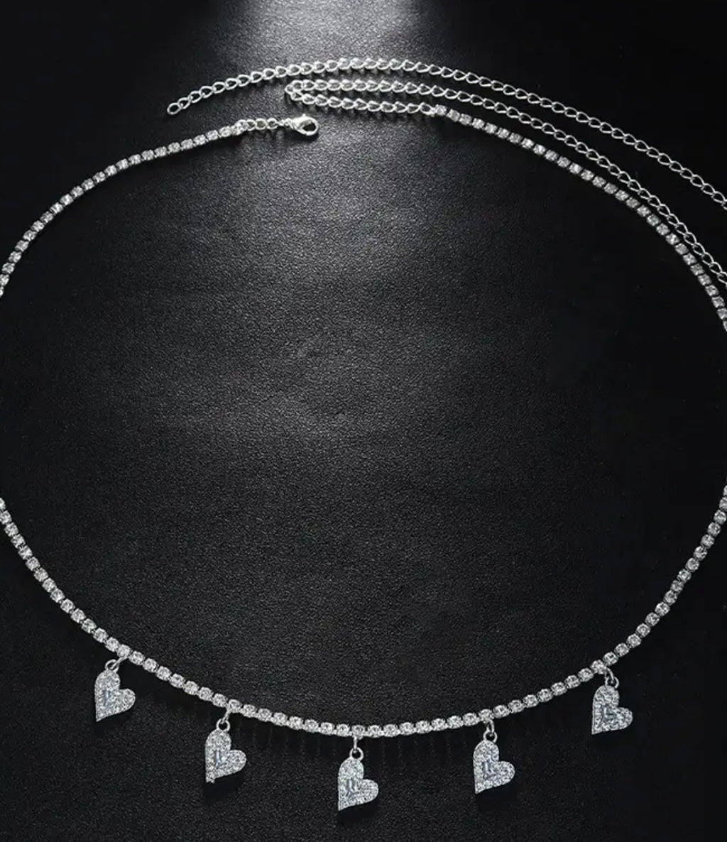 European And American Cross-border Hot Sale Waist Accessories Women's Fashion Simple Heart-shaped Rhinestone Waist Chain Waist Chain