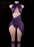Alluring Women'S Sleepwear Ensemble Featuring a Slit Chemise And Lace Thigh-High Stocking