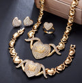 Luxury 18K Golden Plated Heart Jewelry Set for Women - Elegant Carved Love You Necklace, Bracelet, Earrings & Ring with Rhinestone-Accented Hearts, Wedding & Valentine'S Day Fashion Jewelry Collection