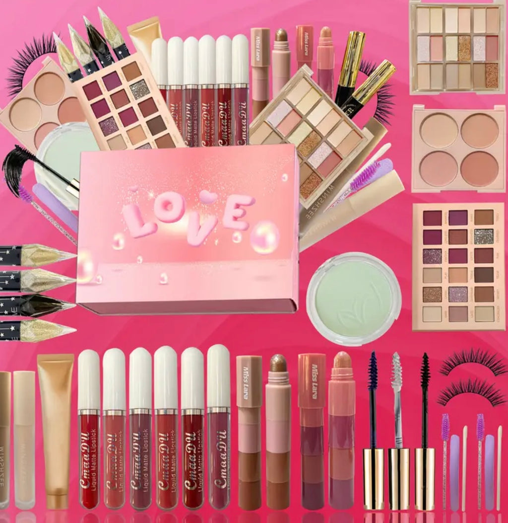 Christmas New Year Makeup Kit, Cosplay 30pcs Makeup Gift Box, 18-Color Pink Eyeshadow Palette, Highlighter, Shadow Pen, Eyeliner, Mascara, Blush, Contour Lip Glaze, Powder Makeup Kit, Large-Capacity Makeup Gift For Loved One