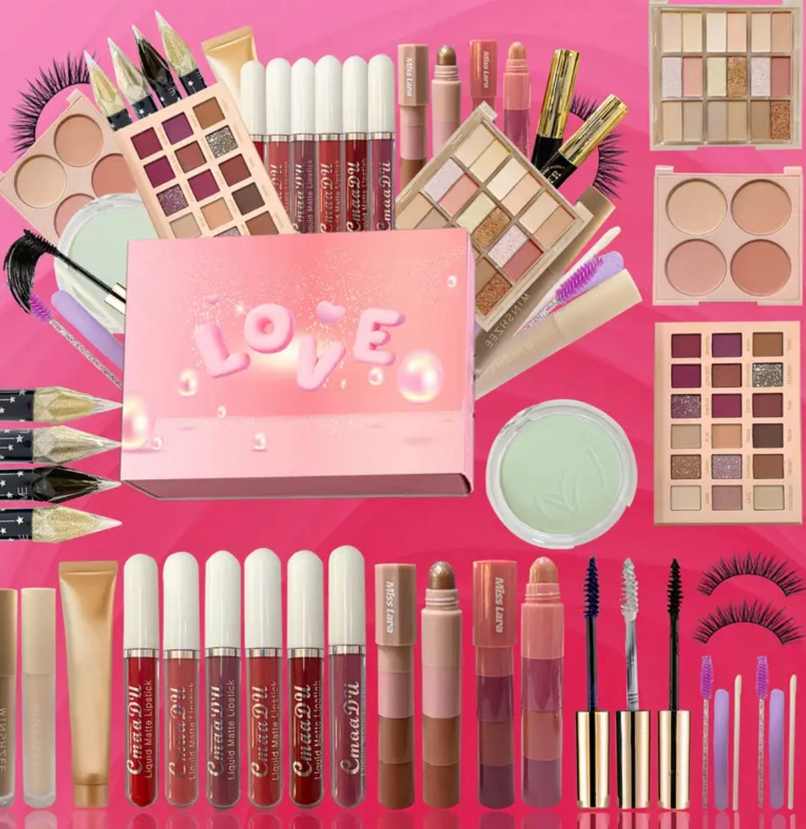 Christmas New Year Makeup Kit, Cosplay 30pcs Makeup Gift Box, 18-Color Pink Eyeshadow Palette, Highlighter, Shadow Pen, Eyeliner, Mascara, Blush, Contour Lip Glaze, Powder Makeup Kit, Large-Capacity Makeup Gift For Loved One