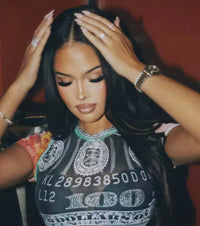 Weird Puss See Through Crop Tops Women Numeral Print Short Sleeve O-Neck Sexy Club Patchwork Shirt