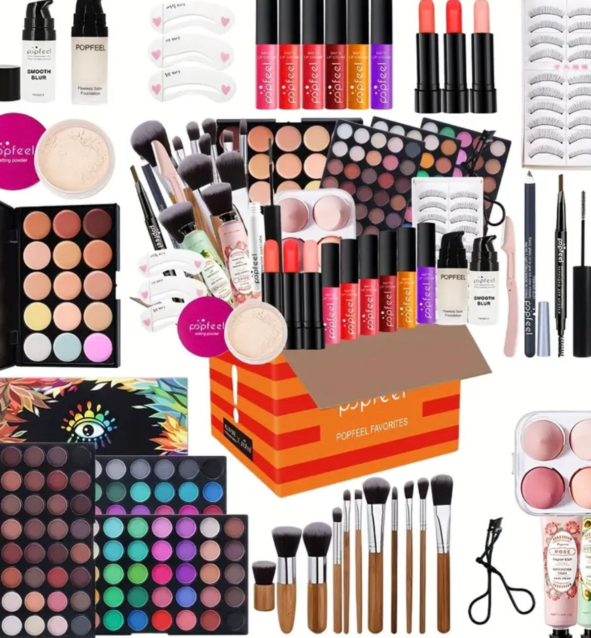 POPFEEL 120-Color All-in-One Complete Makeup Kit with Eyeshadow Palette, 15 Concealer Shades, Lip Gloss & Brushes/Sponges - Waterproof & Sweatproof Full Beauty Set for Beginners to Pros, Professional Gift-Ready Christmas/Wedding Makeup Collection for