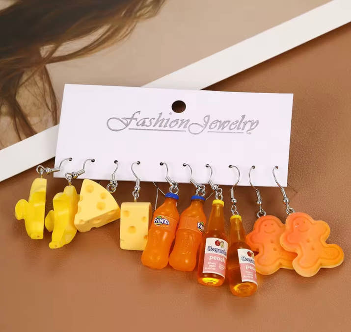 Fashion Sweet Fruit Drink Earrings Set for Women Cute Cartoon Food Ice Cream Donut Funny Resin Earring