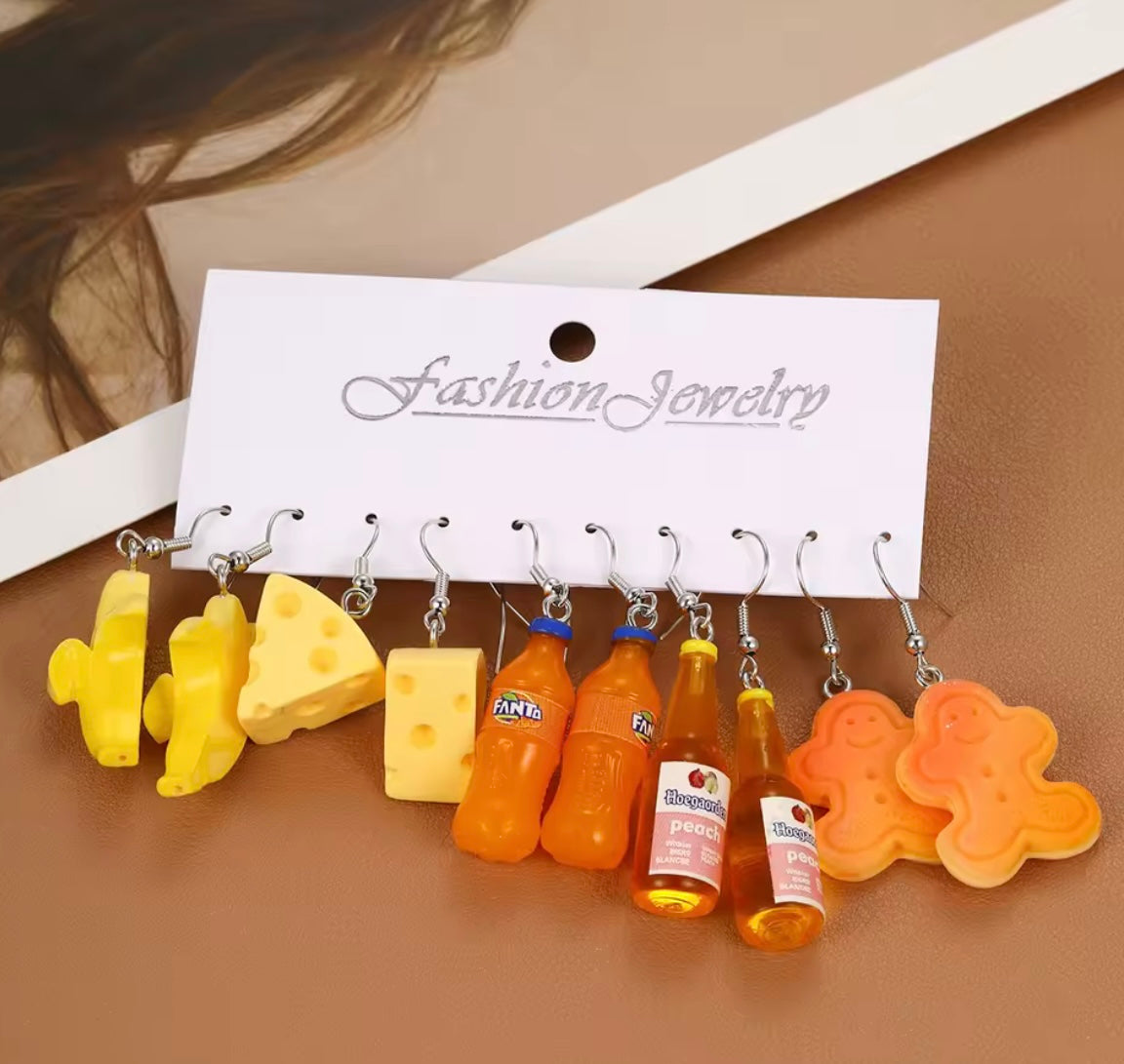 Fashion Sweet Fruit Drink Earrings Set for Women Cute Cartoon Food Ice Cream Donut Funny Resin Earring