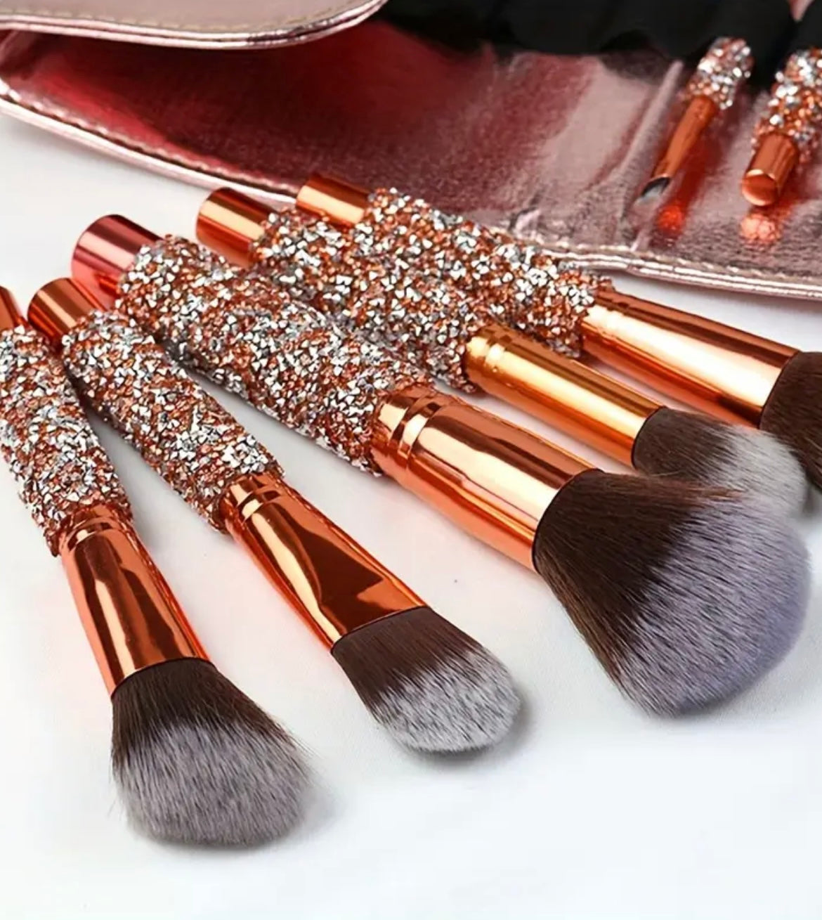 14pcs Set (10 Makeup Brushes + 1 Brush Bag + 3 Powder Puffs) High-End Golden Diamond-Studded Handmade Makeup Brushes / for Beginners / for Various Makeup / for Halloween / Suitable for Christmas / Mother'S Day / Labor Day / Thanksgiving Gifts