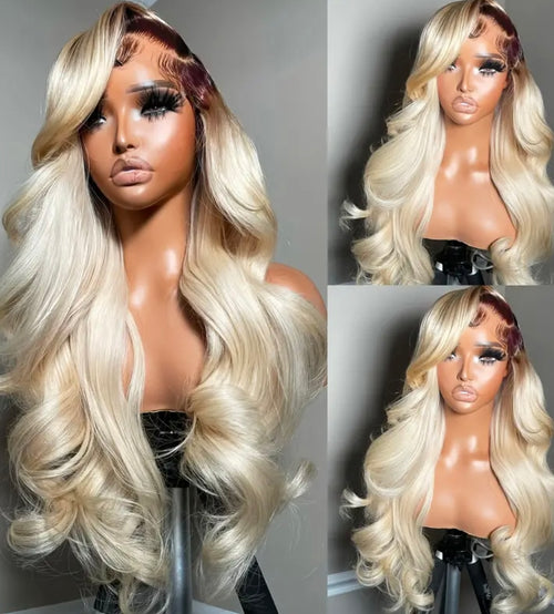 200% Density 13x4 HD Transparent Lace Front Wig | 26" Honey Blonde Ombre Body Wave Curly - Glueless Pre-Plucked, Natural Look, Unisex for Women & Men, All Ethnicities, Wig Tape, Styling Versatility, Voluminous Waves